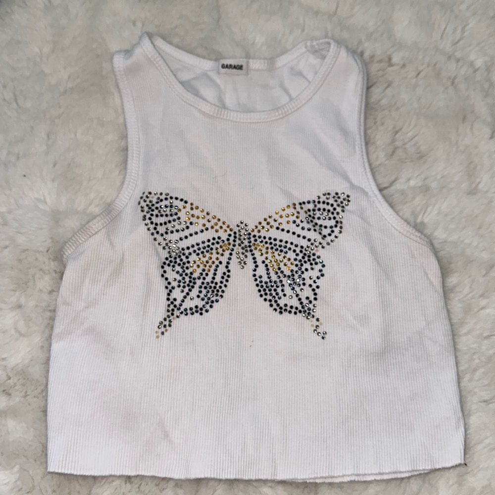 Rhinestone butterfly halter tank top